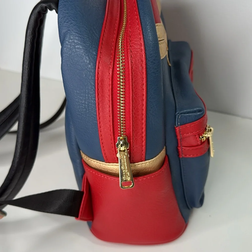 Loungefly marvel captain marvel gold red and blue backpack purse cosplay bag